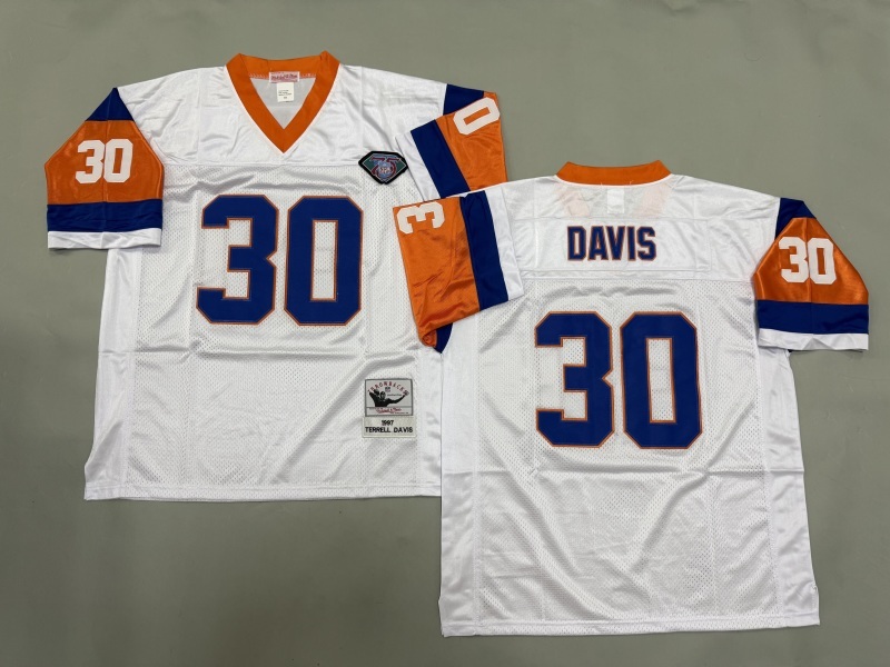 Men 2025 Denver Broncos #30 Davis white Throwback Limited NFL Jersey style 001